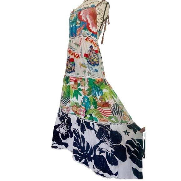 FARM RIO MAXI DRESS FLOWY SZ SMALL TROPICAL FRUITY PRINT MAXIMALIST AESTHETIC - Picture 2 of 16